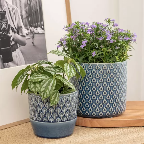 La Jolie Muse Ceramic Planter Flower Plant Pots- 6.7+5.5 Inch Concave Dot Patterned Cylinder Flower Pot W/ Drain Hole for Indoor, Set of 2, Ivory