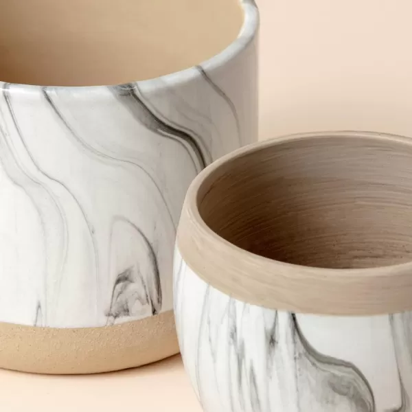 La Jolie Muse Ceramic Planter Flower Plant Pots- 6.7+5.5 Inch Concave Dot Patterned Cylinder Flower Pot W/ Drain Hole for Indoor, Set of 2, Ivory