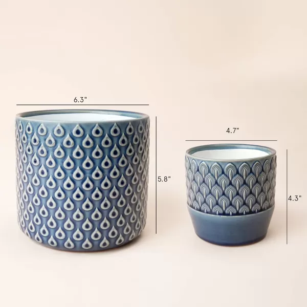 La Jolie Muse Ceramic Planter Flower Plant Pots- 6.7+5.5 Inch Concave Dot Patterned Cylinder Flower Pot W/ Drain Hole for Indoor, Set of 2, Ivory