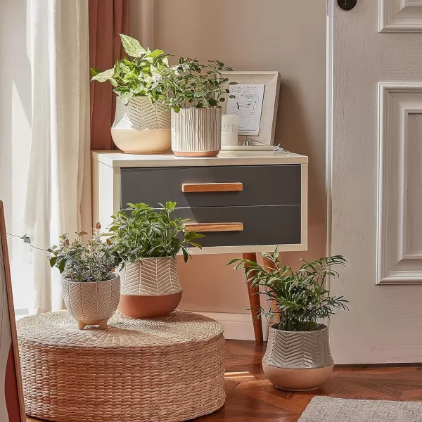 La Jolie Muse Ceramic Planter Flower Plant Pots- 6.7+5.5 Inch Concave Dot Patterned Cylinder Flower Pot W/ Drain Hole for Indoor, Set of 2, Ivory
