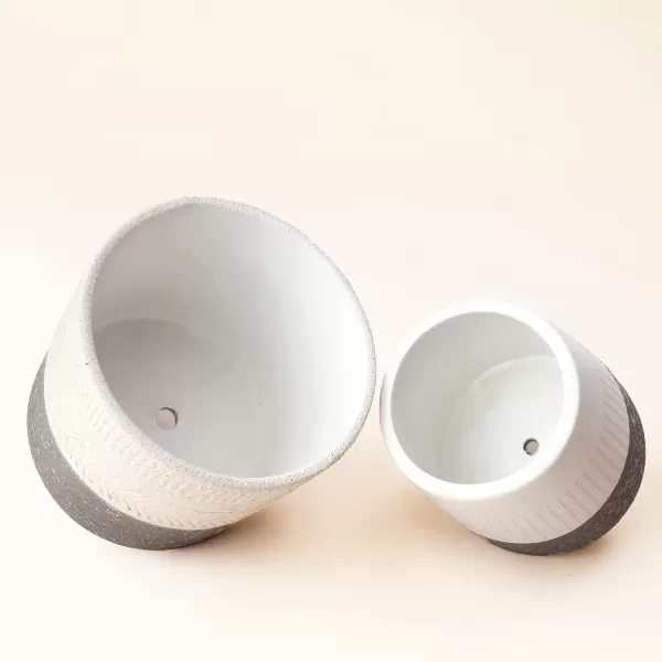La Jolie Muse Ceramic Planter Flower Plant Pots- 6.7+5.5 Inch Concave Dot Patterned Cylinder Flower Pot W/ Drain Hole for Indoor, Set of 2, Ivory