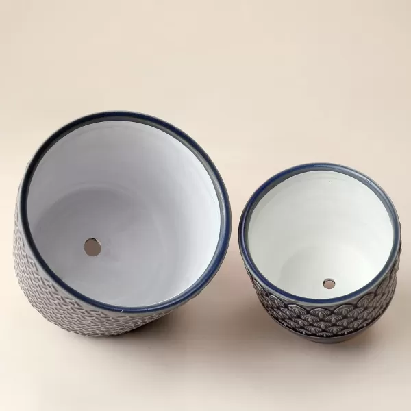 La Jolie Muse Ceramic Planter Flower Plant Pots- 6.7+5.5 Inch Concave Dot Patterned Cylinder Flower Pot W/ Drain Hole for Indoor, Set of 2, Ivory
