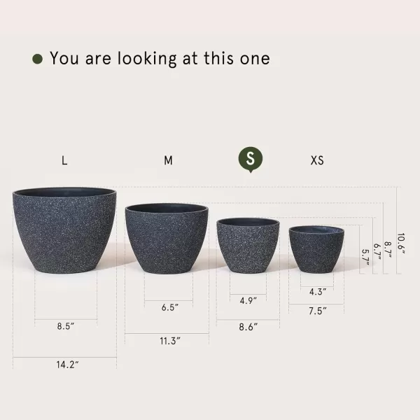 La Jolie Muse Flower Pots Indoor Outdoor Planter - 8.6 Inch Planter Pot W/ Drainage, Modern Plant Pot, Speckled-Black