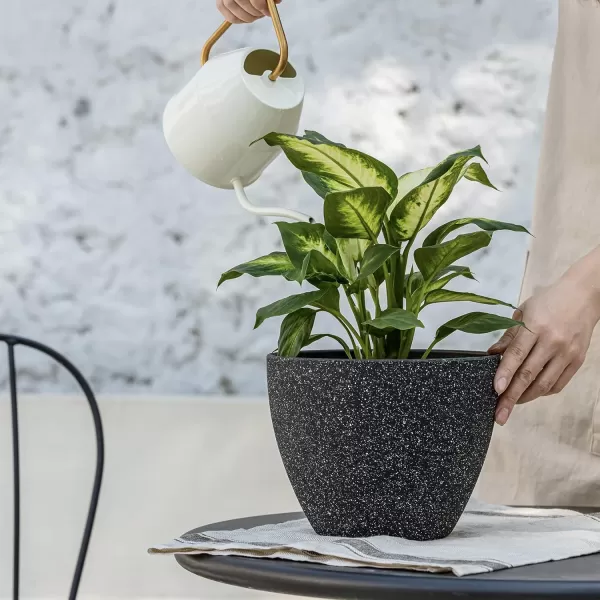 La Jolie Muse Flower Pots Indoor Outdoor Planter - 8.6 Inch Planter Pot W/ Drainage, Modern Plant Pot, Speckled-Black