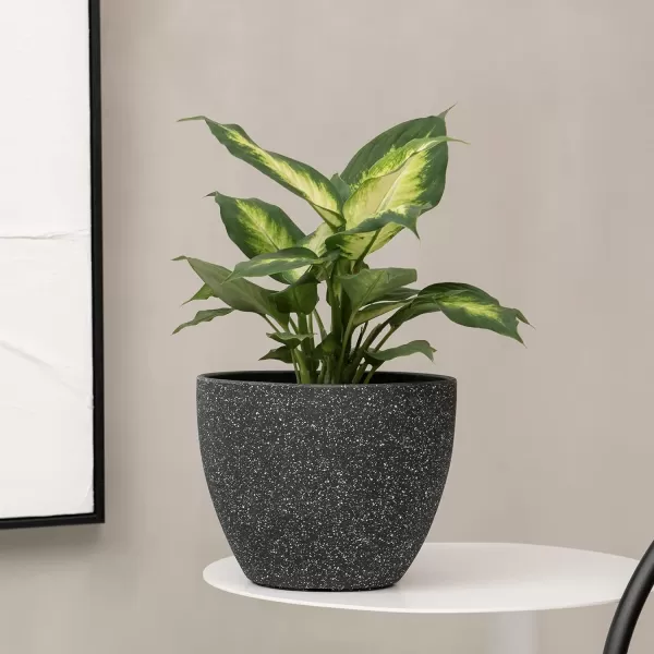 La Jolie Muse Flower Pots Indoor Outdoor Planter - 8.6 Inch Planter Pot W/ Drainage, Modern Plant Pot, Speckled-Black