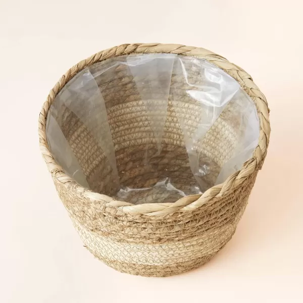 La Jolíe Muse Seagrass Planter Basket Indoor, Flower Pots Cover, Plant Containers, Indoor Planters Flower Pots with Iron Stand, Natural, 3-Pack,10.2"+8.7"+6.7"
