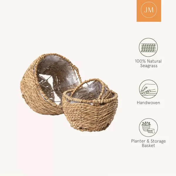 La Jolíe Muse Seagrass Planter Basket Indoor, Flower Pots Cover, Plant Containers, Indoor Planters Flower Pots with Iron Stand, Natural, 3-Pack,10.2"+8.7"+6.7"
