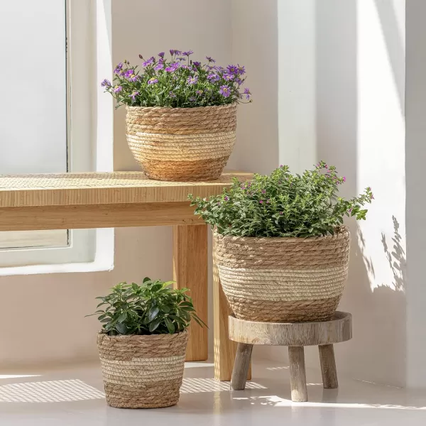 La Jolíe Muse Seagrass Planter Basket Indoor, Flower Pots Cover, Plant Containers, Indoor Planters Flower Pots with Iron Stand, Natural, 3-Pack,10.2"+8.7"+6.7"