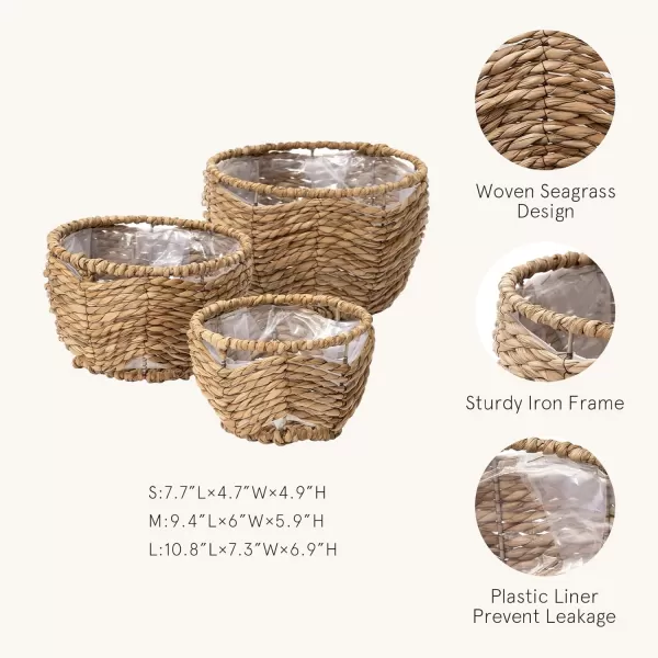 La Jolíe Muse Seagrass Planter Basket Indoor, Flower Pots Cover, Plant Containers, Indoor Planters Flower Pots with Iron Stand, Natural, 3-Pack,10.2"+8.7"+6.7"