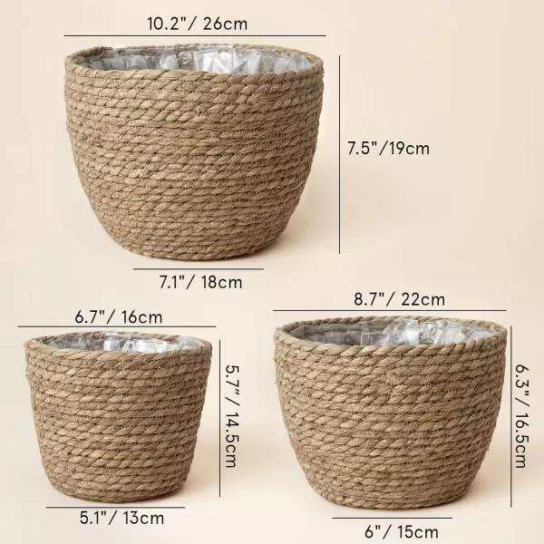 La Jolíe Muse Seagrass Planter Basket Indoor, Flower Pots Cover, Plant Containers, Indoor Planters Flower Pots with Iron Stand, Natural, 3-Pack,10.2"+8.7"+6.7"