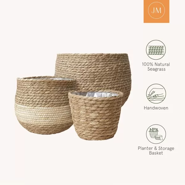 La Jolíe Muse Seagrass Planter Basket Indoor, Flower Pots Cover, Plant Containers, Indoor Planters Flower Pots with Iron Stand, Natural, 3-Pack,10.2"+8.7"+6.7"