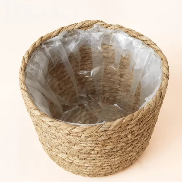 La Jolíe Muse Seagrass Planter Basket Indoor, Flower Pots Cover, Plant Containers, Indoor Planters Flower Pots with Iron Stand, Natural, 3-Pack,10.2"+8.7"+6.7"