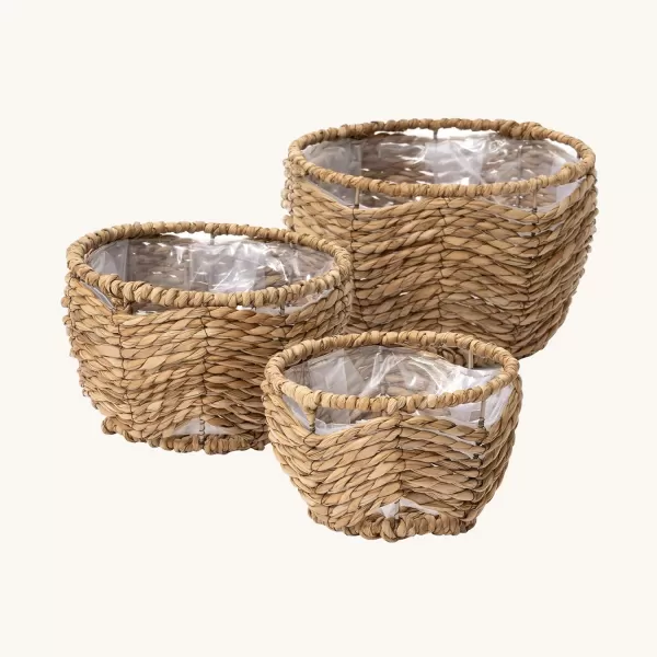 La Jolíe Muse Seagrass Planter Basket Indoor, Flower Pots Cover, Plant Containers, Indoor Planters Flower Pots with Iron Stand, Natural, 3-Pack,10.2"+8.7"+6.7"