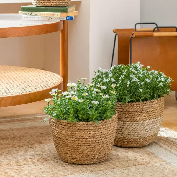 La Jolíe Muse Seagrass Planter Basket Indoor, Flower Pots Cover, Plant Containers, Indoor Planters Flower Pots with Iron Stand, Natural, 3-Pack,10.2"+8.7"+6.7"