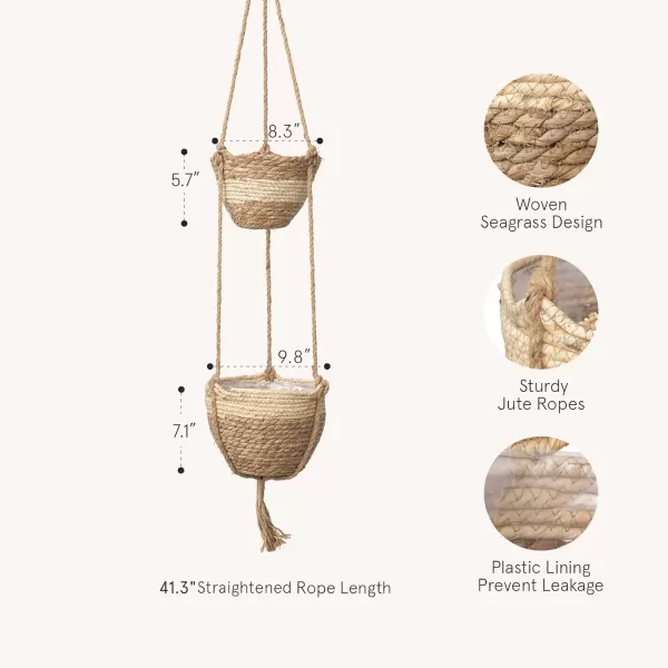 Natural Seagrass Hanging Planter Basket Set, Indoor Plant Pots, Boho Decor Plant Pot Cover, 12.4  6.3  Inch, Pack 2