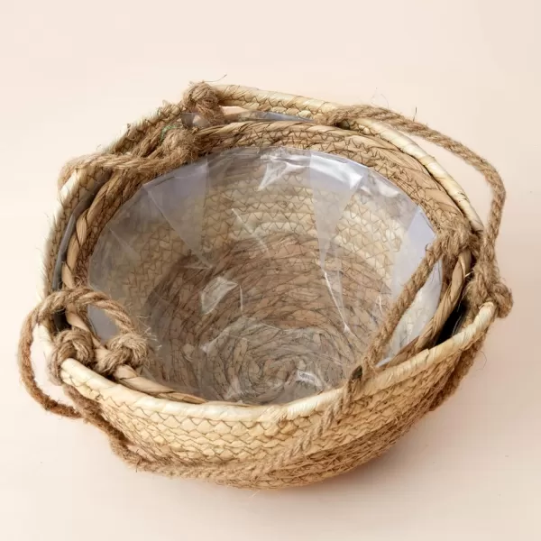 Natural Seagrass Hanging Planter Basket Set, Indoor Plant Pots, Boho Decor Plant Pot Cover, 12.4  6.3  Inch, Pack 2
