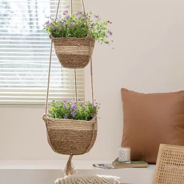 Natural Seagrass Hanging Planter Basket Set, Indoor Plant Pots, Boho Decor Plant Pot Cover, 12.4  6.3  Inch, Pack 2