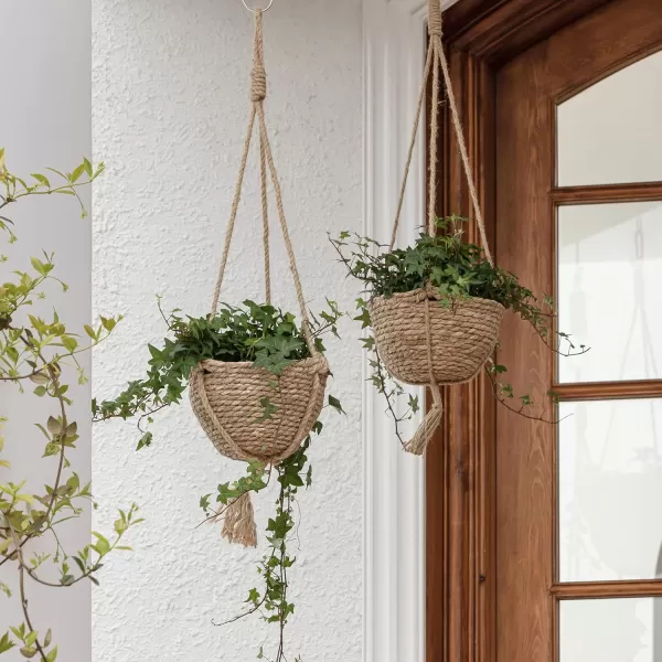 Natural Seagrass Hanging Planter Basket Set, Indoor Plant Pots, Boho Decor Plant Pot Cover, 12.4  6.3  Inch, Pack 2