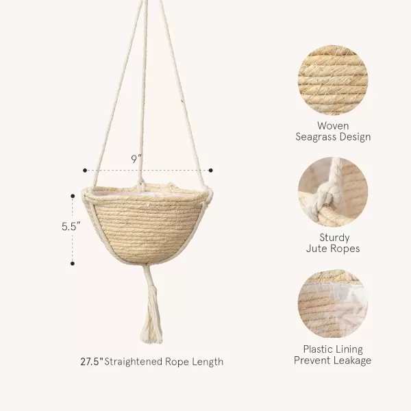 Natural Seagrass Hanging Planter Basket Set, Indoor Plant Pots, Boho Decor Plant Pot Cover, 12.4  6.3  Inch, Pack 2