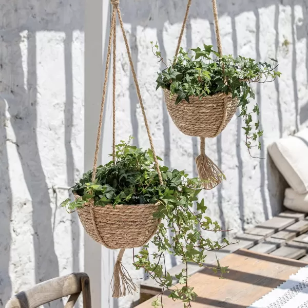 Natural Seagrass Hanging Planter Basket Set, Indoor Plant Pots, Boho Decor Plant Pot Cover, 12.4  6.3  Inch, Pack 2