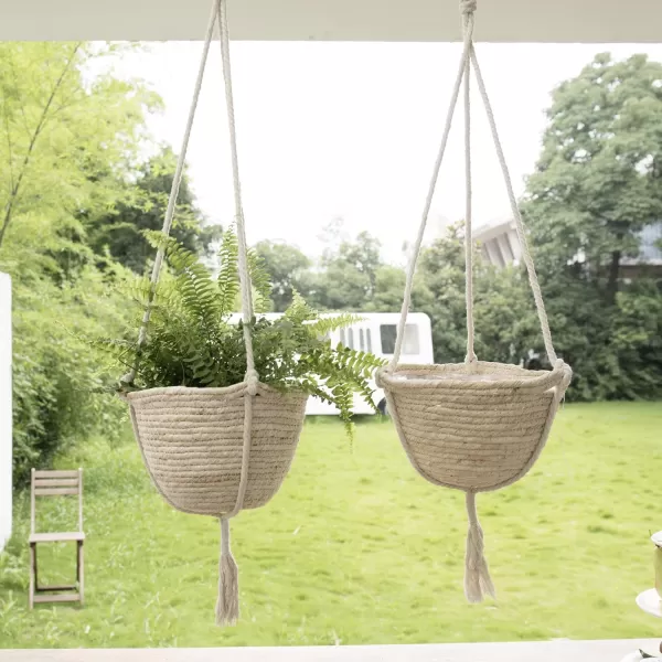 Natural Seagrass Hanging Planter Basket Set, Indoor Plant Pots, Boho Decor Plant Pot Cover, 12.4  6.3  Inch, Pack 2