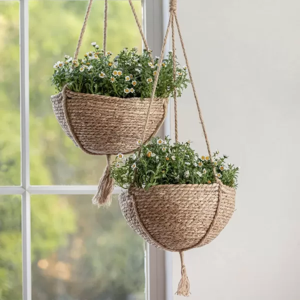 Natural Seagrass Hanging Planter Basket Set, Indoor Plant Pots, Boho Decor Plant Pot Cover, 12.4  6.3  Inch, Pack 2