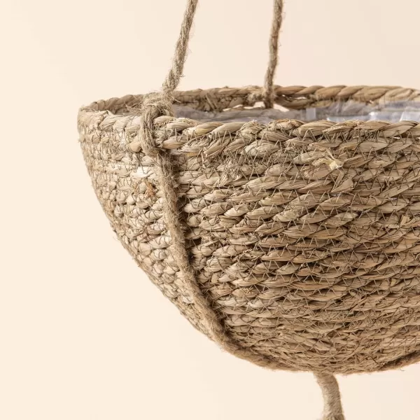 Natural Seagrass Hanging Planter Basket Set, Indoor Plant Pots, Boho Decor Plant Pot Cover, 12.4  6.3  Inch, Pack 2