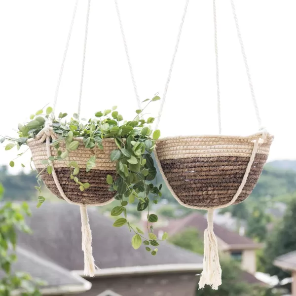 Natural Seagrass Hanging Planter Basket Set, Indoor Plant Pots, Boho Decor Plant Pot Cover, 12.4  6.3  Inch, Pack 2