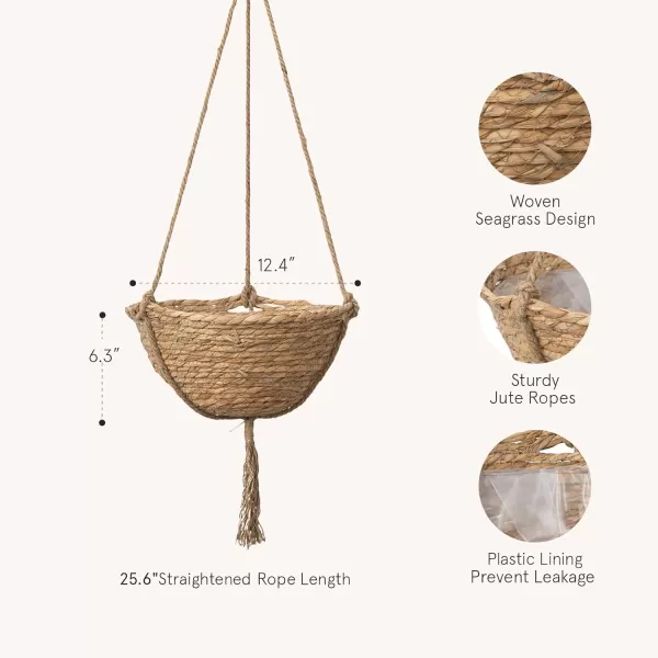 Natural Seagrass Hanging Planter Basket Set, Indoor Plant Pots, Boho Decor Plant Pot Cover, 12.4  6.3  Inch, Pack 2