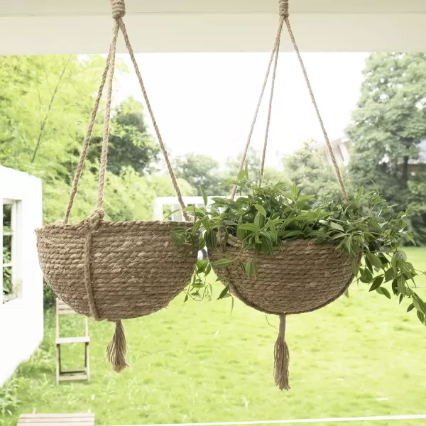 Natural Seagrass Hanging Planter Basket Set, Indoor Plant Pots, Boho Decor Plant Pot Cover, 12.4  6.3  Inch, Pack 2