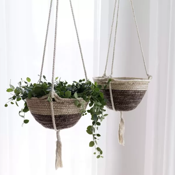Natural Seagrass Hanging Planter Basket Set, Indoor Plant Pots, Boho Decor Plant Pot Cover, 12.4  6.3  Inch, Pack 2