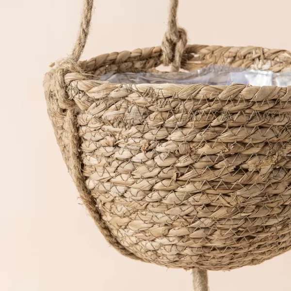 Natural Seagrass Hanging Planter Basket Set, Indoor Plant Pots, Boho Decor Plant Pot Cover, 12.4  6.3  Inch, Pack 2