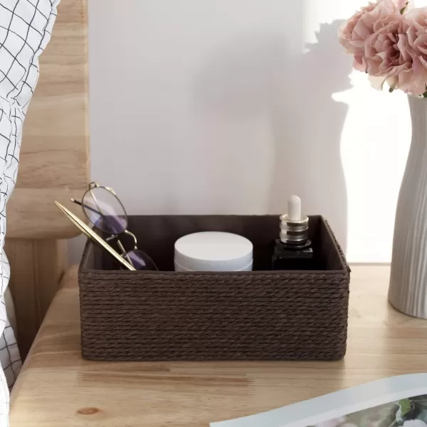 Storage Baskets Set 4 - Stackable Woven Basket Paper Rope Bin, Storage Boxes for Makeup Closet Bathroom Bedroom 