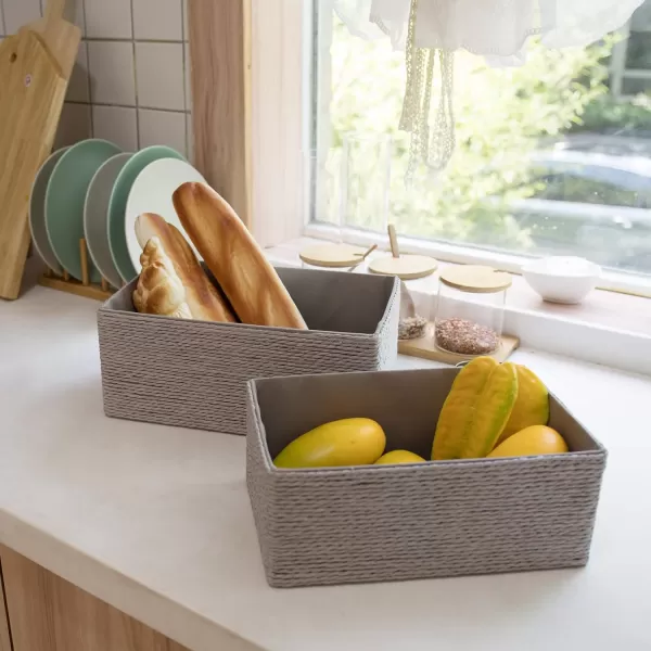 Storage Baskets Set 4 - Stackable Woven Basket Paper Rope Bin, Storage Boxes for Makeup Closet Bathroom Bedroom 