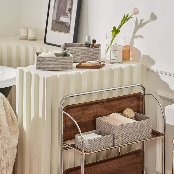 Storage Baskets Set 4 - Stackable Woven Basket Paper Rope Bin, Storage Boxes for Makeup Closet Bathroom Bedroom 