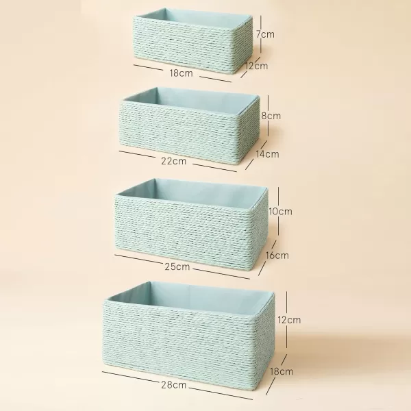 Storage Baskets Set 4 - Stackable Woven Basket Paper Rope Bin, Storage Boxes for Makeup Closet Bathroom Bedroom 