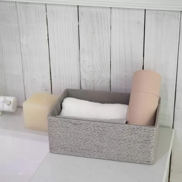 Storage Baskets Set 4 - Stackable Woven Basket Paper Rope Bin, Storage Boxes for Makeup Closet Bathroom Bedroom 
