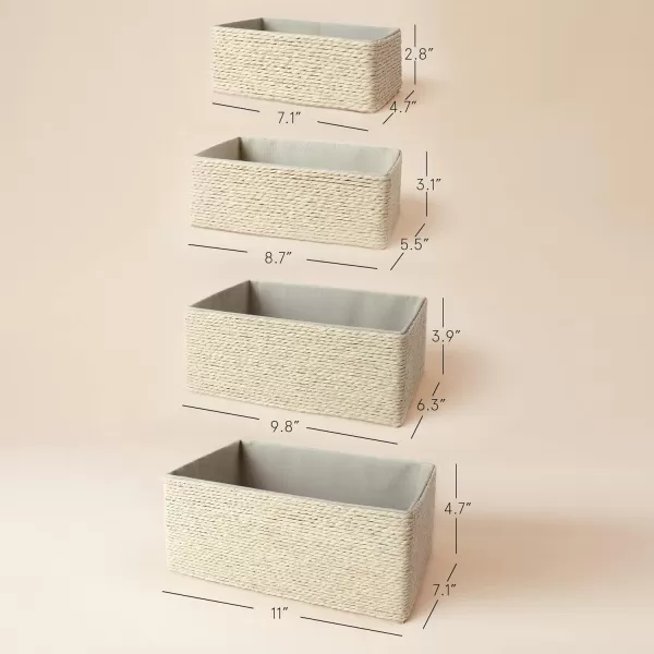 Storage Baskets Set 4 - Stackable Woven Basket Paper Rope Bin, Storage Boxes for Makeup Closet Bathroom Bedroom 