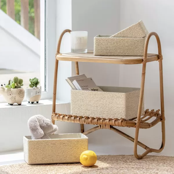 Storage Baskets Set 4 - Stackable Woven Basket Paper Rope Bin, Storage Boxes for Makeup Closet Bathroom Bedroom 