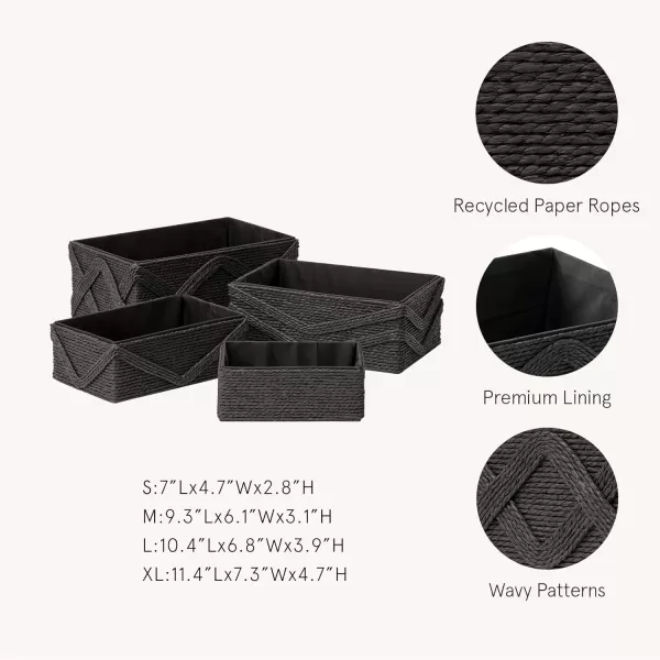 Storage Baskets Set 4 - Stackable Woven Basket Paper Rope Bin, Storage Boxes for Makeup Closet Bathroom Bedroom 