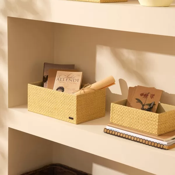 Storage Baskets Set 4 - Stackable Woven Basket Paper Rope Bin, Storage Boxes for Makeup Closet Bathroom Bedroom 