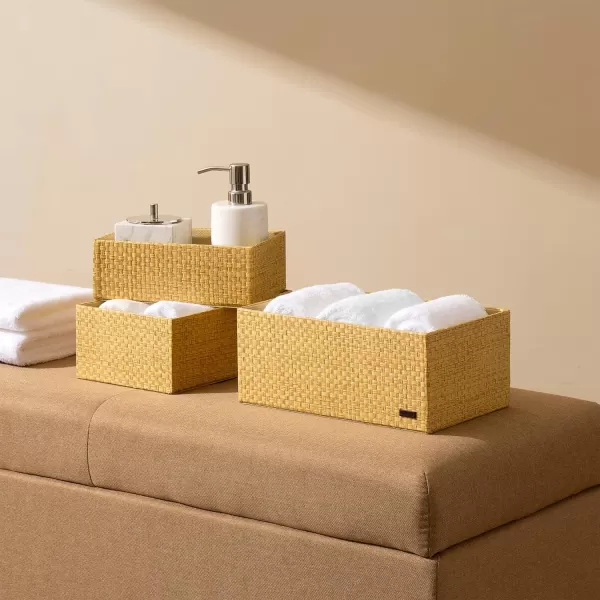 Storage Baskets Set 4 - Stackable Woven Basket Paper Rope Bin, Storage Boxes for Makeup Closet Bathroom Bedroom 