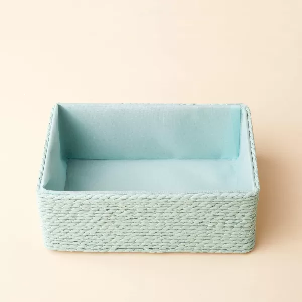 Storage Baskets Set 4 - Stackable Woven Basket Paper Rope Bin, Storage Boxes for Makeup Closet Bathroom Bedroom 