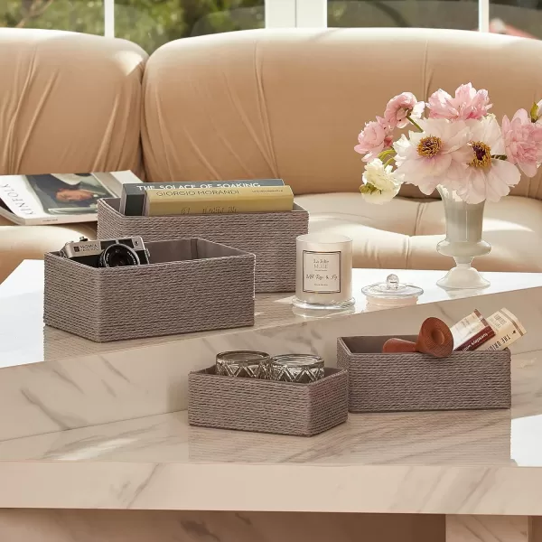 Storage Baskets Set 4 - Stackable Woven Basket Paper Rope Bin, Storage Boxes for Makeup Closet Bathroom Bedroom 