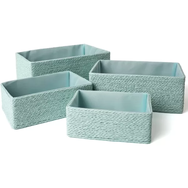 Storage Baskets Set 4 - Stackable Woven Basket Paper Rope Bin, Storage Boxes for Makeup Closet Bathroom Bedroom 