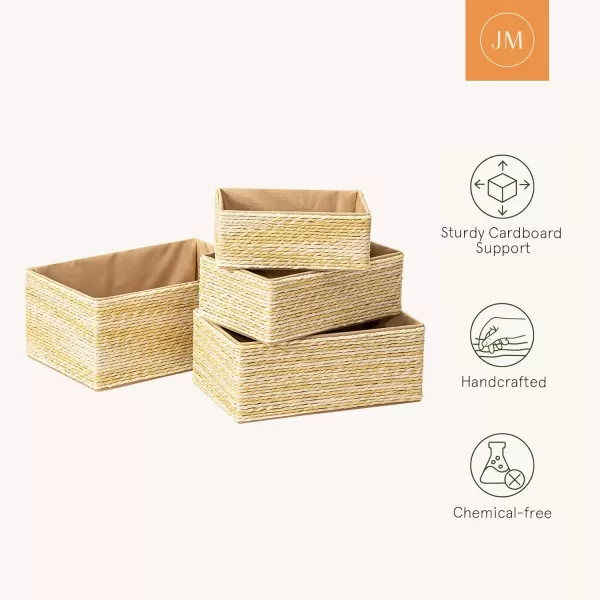 Storage Baskets Set 4 - Stackable Woven Basket Paper Rope Bin, Storage Boxes for Makeup Closet Bathroom Bedroom 