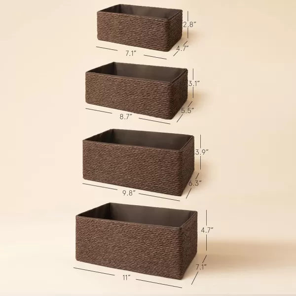 Storage Baskets Set 4 - Stackable Woven Basket Paper Rope Bin, Storage Boxes for Makeup Closet Bathroom Bedroom 