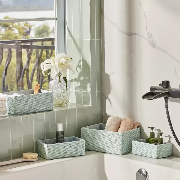 Storage Baskets Set 4 - Stackable Woven Basket Paper Rope Bin, Storage Boxes for Makeup Closet Bathroom Bedroom 