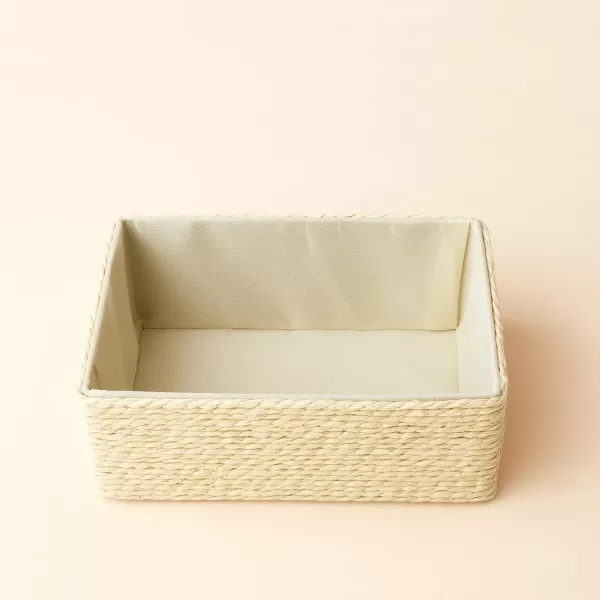 Storage Baskets Set 4 - Stackable Woven Basket Paper Rope Bin, Storage Boxes for Makeup Closet Bathroom Bedroom 