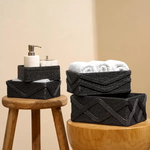 Storage Baskets Set 4 - Stackable Woven Basket Paper Rope Bin, Storage Boxes for Makeup Closet Bathroom Bedroom 